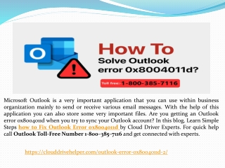 How to Fix Outlook Error 0x8004011d - Call 1-800–385–7116