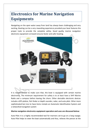 Electronics for Marine Navigation Equipments