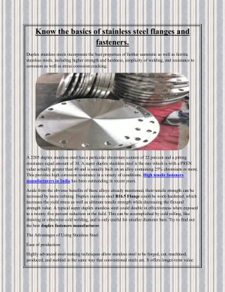 Know the basics of stainless steel flanges and fasteners.