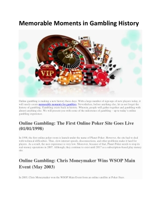 Memorable Moments in Gambling History