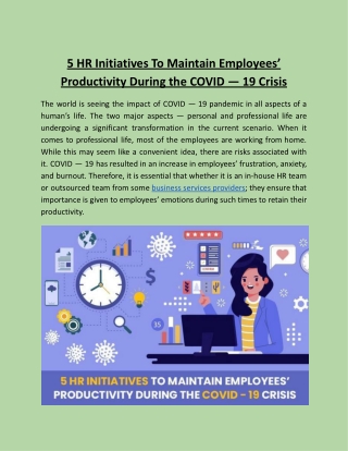 5 HR Initiatives To Maintain Employees Productivity During the COVID 19 Crisis