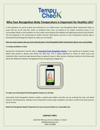Why Face Recognition Body Temperature is Important for Healthy Life