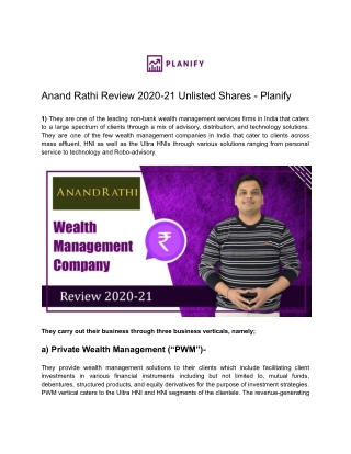 Anand Rathi Review 2020-21