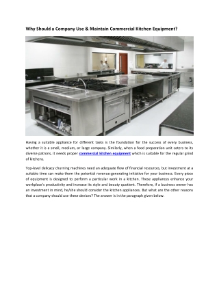 Why Should a Company Use & Maintain Commercial Kitchen Equipment