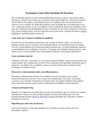 Exatamente Como Obter Backlinks De Excelente