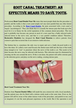 Root Canal Treatment  An Effective Means To Save Tooth