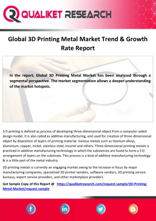 Global 3D Printing Metal Market Top 5 Competitors, Regional Trend, Application,