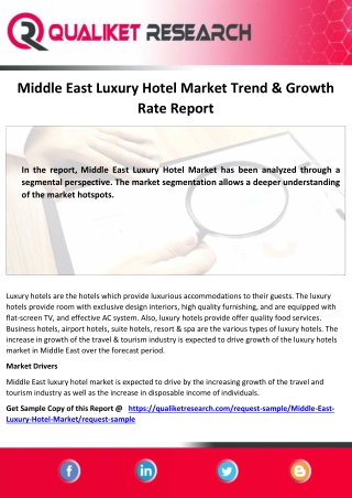 Global Middle East Luxury Hotel Market  Size, Share, Trend, Growth, Application