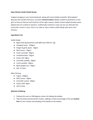 Spicy Mutton Seekh Kebab Recipe