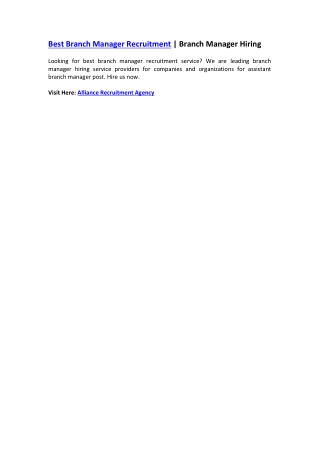 Best Branch Manager Recruitment | Branch Manager Hiring