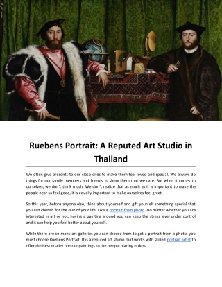 Ruebens Portrait A Reputed Art Studio in Thailand