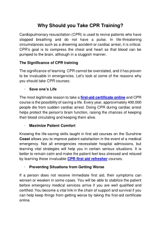 Why Should You Take CPR Training?