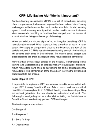 CPR- Life Saving Aid- Why Is It Important?