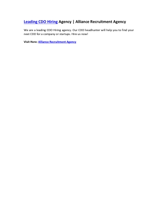 Leading CDO Hiring Agency | Alliance Recruitment Agency