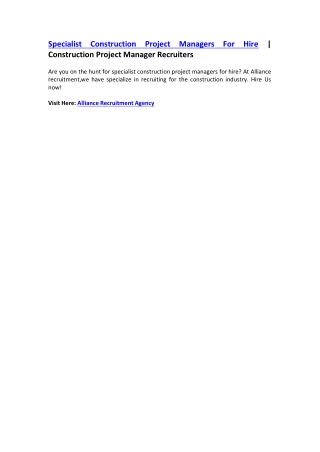 Specialist Construction Project Managers For Hire | Construction Project Manager