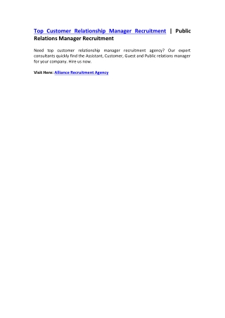 Top Customer Relationship Manager Recruitment | Public Relations Manager Recruit