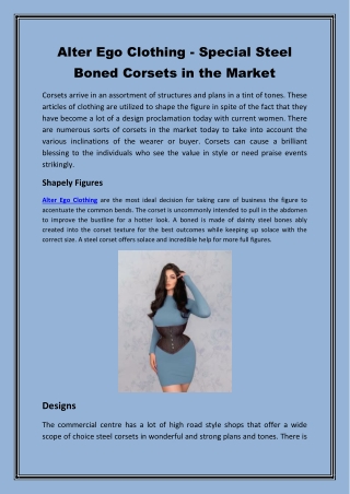 Alter Ego Clothing - Special Steel Boned Corsets in the Market