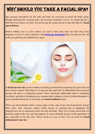 Why should you take a facial spa