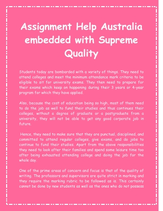 Assignment Help Australia embedded with Supreme Quality