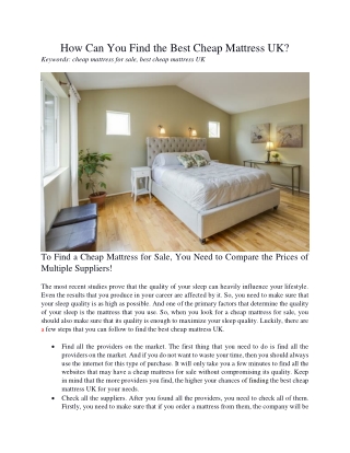 How Can You Find the Best Cheap Mattress UK
