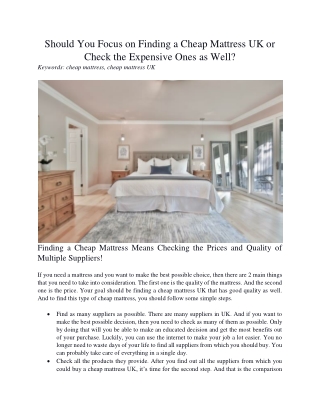 Should You Focus on Finding a Cheap Mattress UK or Check the Expensive Ones as Well