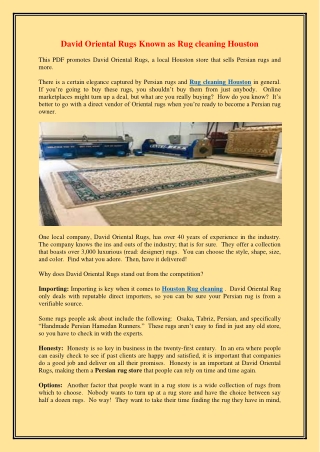 David Oriental Rugs Known as Rug cleaning Houston