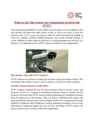What are the Tips to keep your Organisation Secured with CCTV?