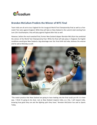 Brendon McCullum Predicts the Winner of WTC Final