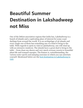 Beautiful Summer Destination in Lakshadweep not Miss