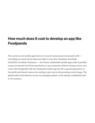 How much does it cost to develop an app like Foodpanda