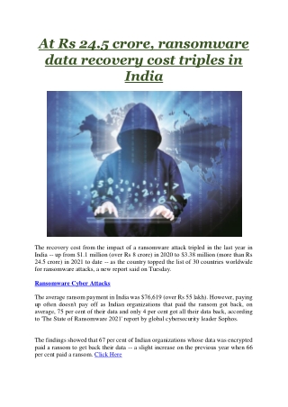 At Rs 24.5 crore, ransomware data recovery cost triples in India