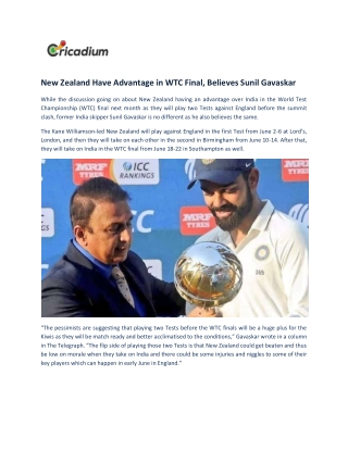 New Zealand Have Advantage in WTC Final, Believes Sunil Gavaskar