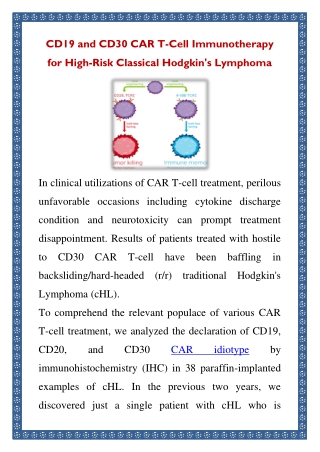 CD19 and CD30 CAR T-Cell Immunotherapy for High-Risk Classical Hodgkin's Lymphom