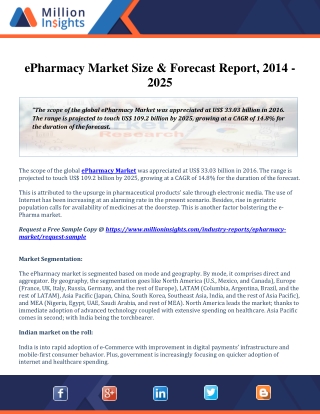 ePharmacy Market Size & Forecast Report, 2014 - 2025