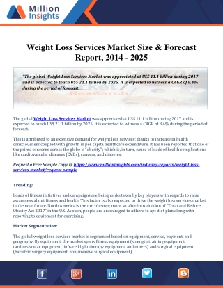 Weight Loss Services Market Size & Forecast Report, 2014 - 2025