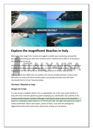 Explore the magnificent Beaches in Italy