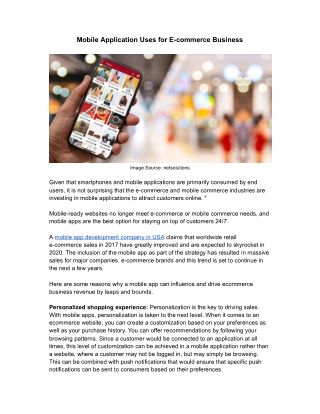 Mobile Application Uses for E-commerce Business