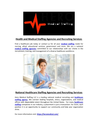 Health and Medical Staffing Agencies and Recruiting Services