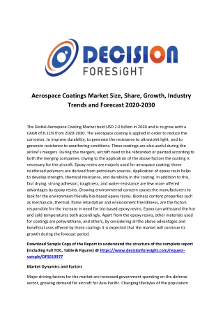 Aerospace Coating Market Analytical Overview, Growth Factors, Demand and Trends Forecast to 2030