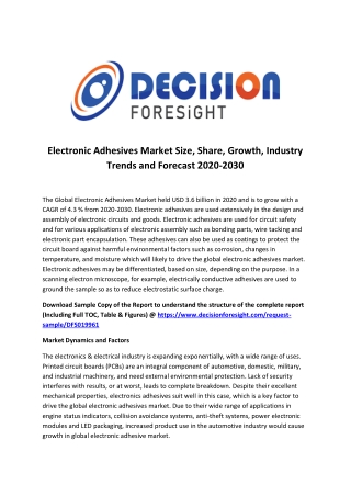 Electronic Adhesives Market by Companies, Growth, Competitors Analysis, New Technology and Forecast to 2030