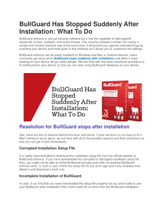 BullGuard Has Stopped Suddenly After Installation: What To Do