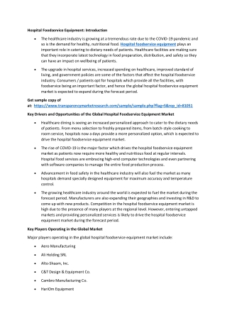 Hospital Foodservice Equipment Market
