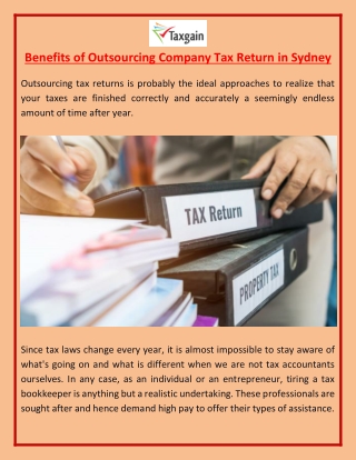 Benefits of Outsourcing Company Tax Return in Sydney