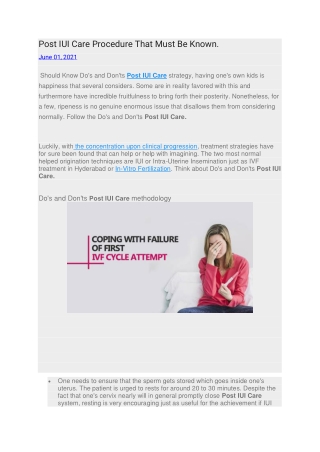 Post IUI Care Procedure That Must Be Known.