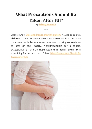 What Precautions Should Be Taken After IUI  in Subhag Healthtech