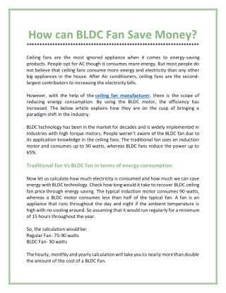 How can BLDC Fan Save Money?