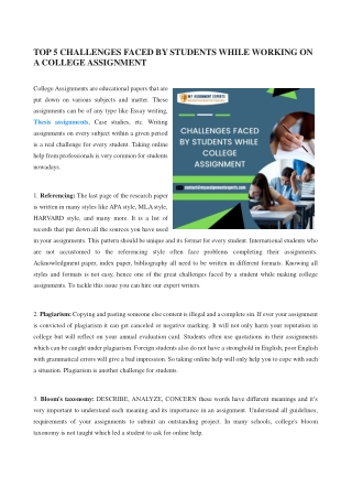 TOP 5 CHALLENGES FACED BY STUDENTS WHILE WORKING ON A COLLEGE ASSIGNMENT
