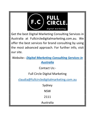Digital Marketing Consulting Services in Australia | Fullcircledigitalmarketing.