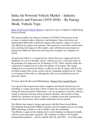 India Air Powered Vehicle Market
