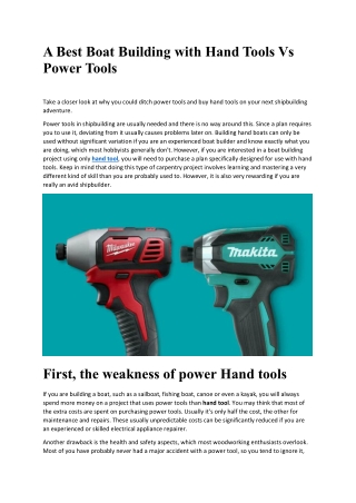 Boat Building With Hand Tools Vs Power Tools